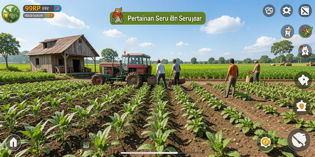 Screenshot tampilan menarik dari gameplay pertanian di 99RP.