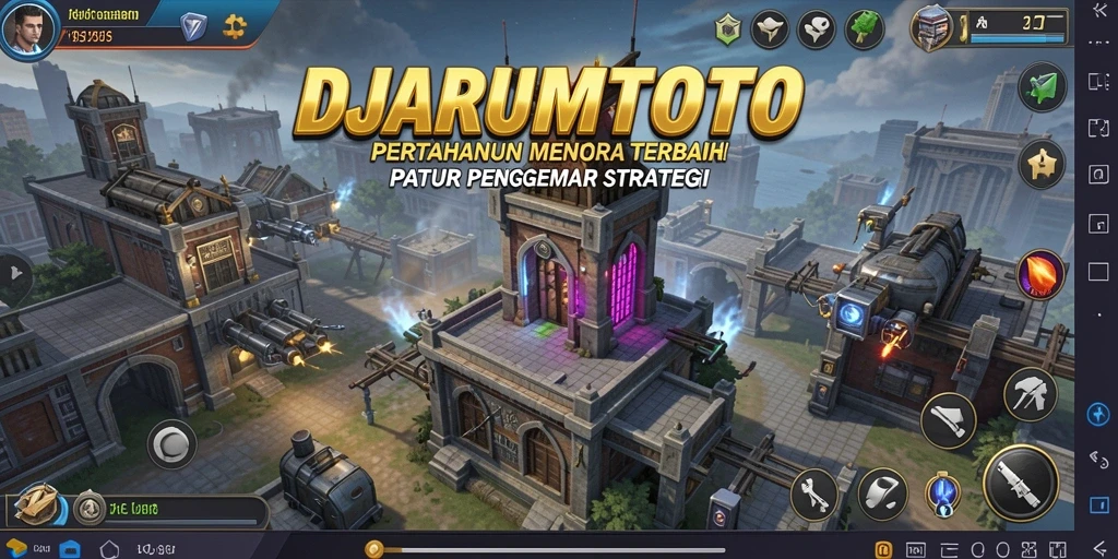 Gameplay seru DJARUMTOTO menampilkan menara dan serangan musuh.