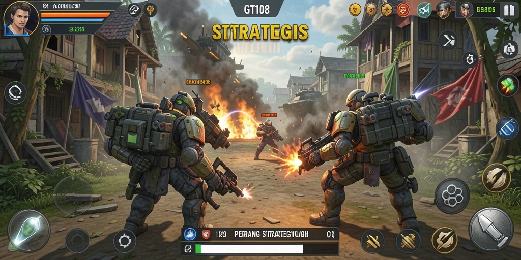 Screenshot gameplay GT108 yang menampilkan pertempuran strategis yang dinamis.