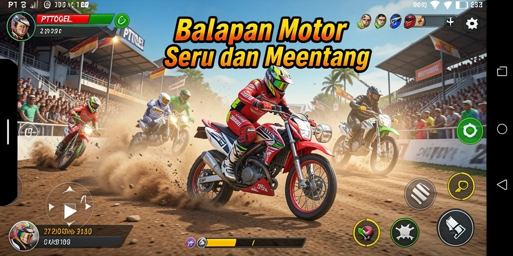 Tampilan gameplay menegangkan dari PTTOGEL di trek balapan.